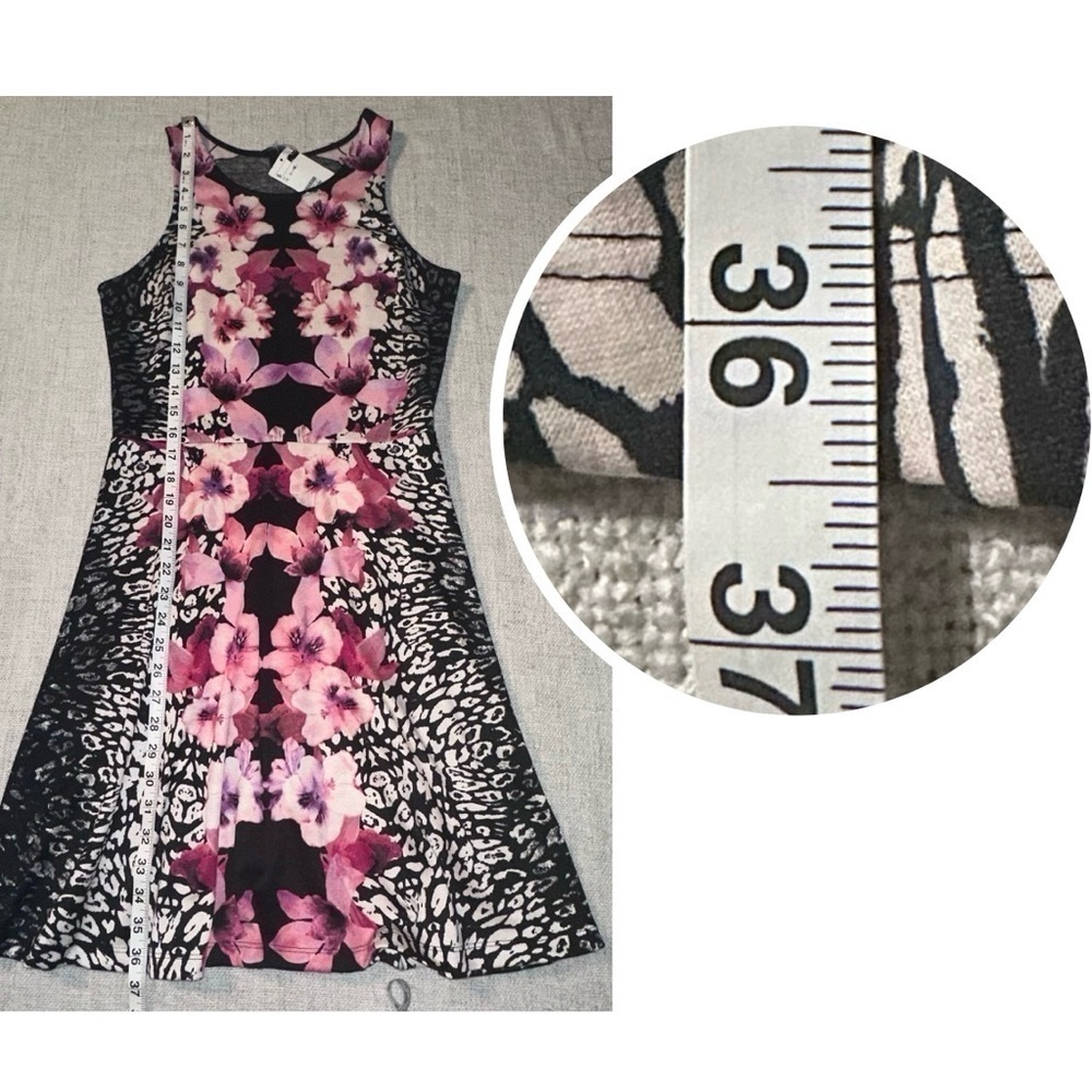 NEW H&M Fit and Flare Sleeveless Dress Pink Black Floral Stretch Women's M NWT - Picture 11 of 12